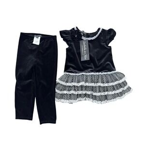 Isobella & Chloe girls sz 2t outfit party black velour tulle leggings new